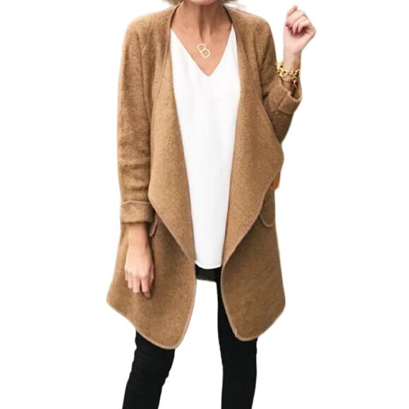 Goodnight Macaroon Tami Marl Knit Wrapped Open Front Cardigan Brown Size Medium - Picture 3 of 8